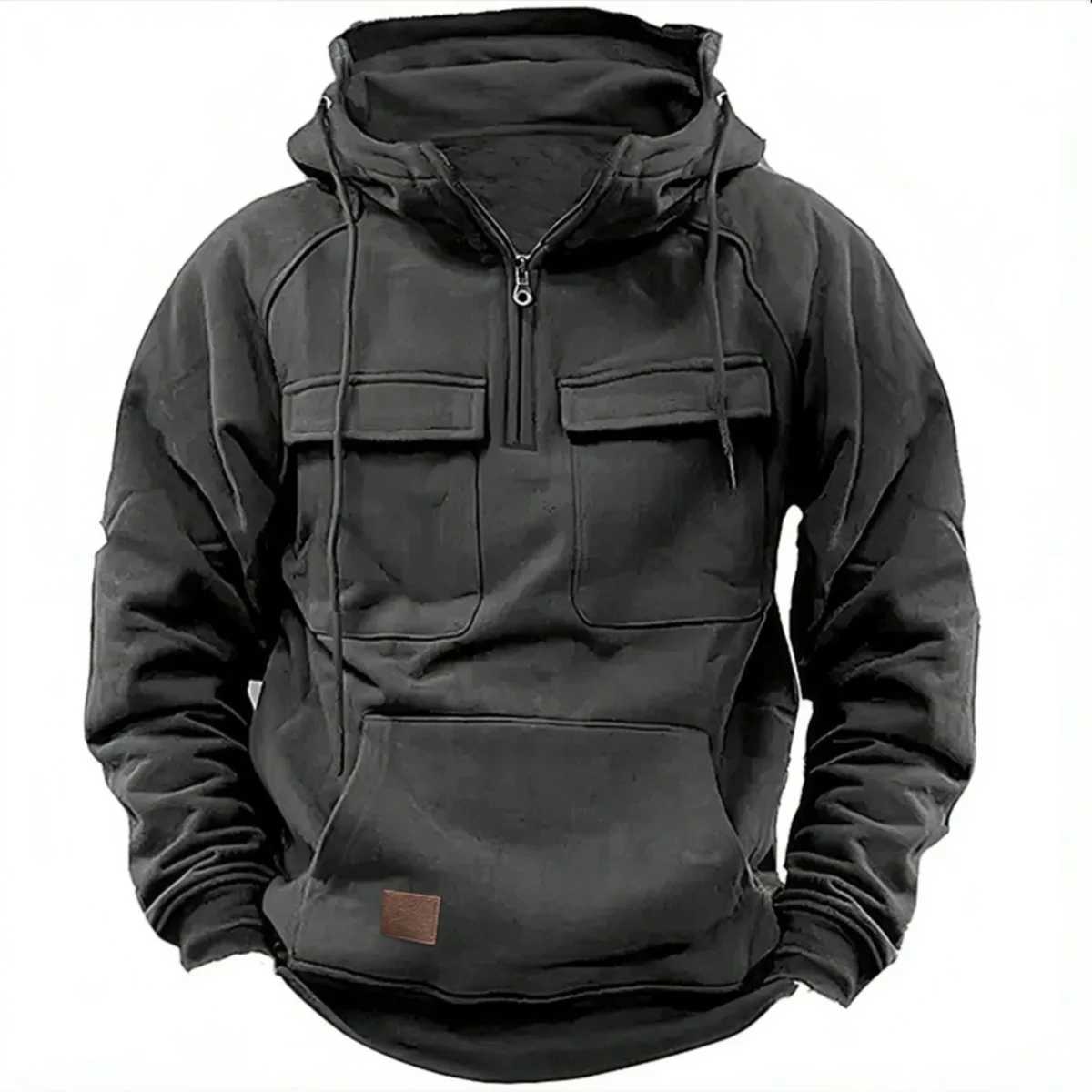 New Autumn-Winter Men's Hooded Solid-Color Casual Hoodie - Fashionable Young Man's Multi-Pocket Patch Hoodie Pullover Shirt S260922Q112