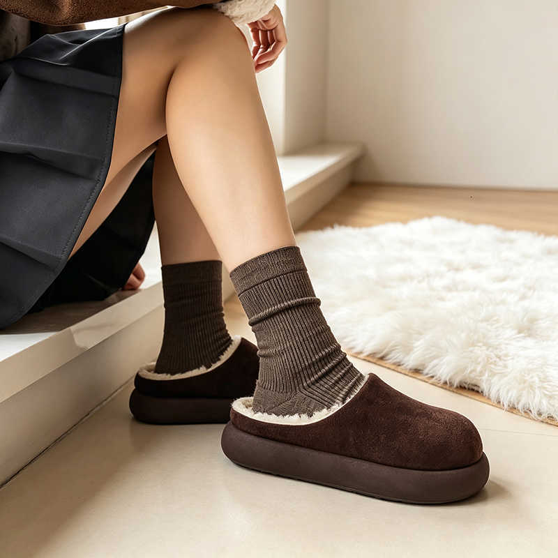 Casual Shoes Women's cotton slippers comfortable snow-proof slippers plush warm slip-ons unisex outdoor thick-soled winter closed-toe slippers