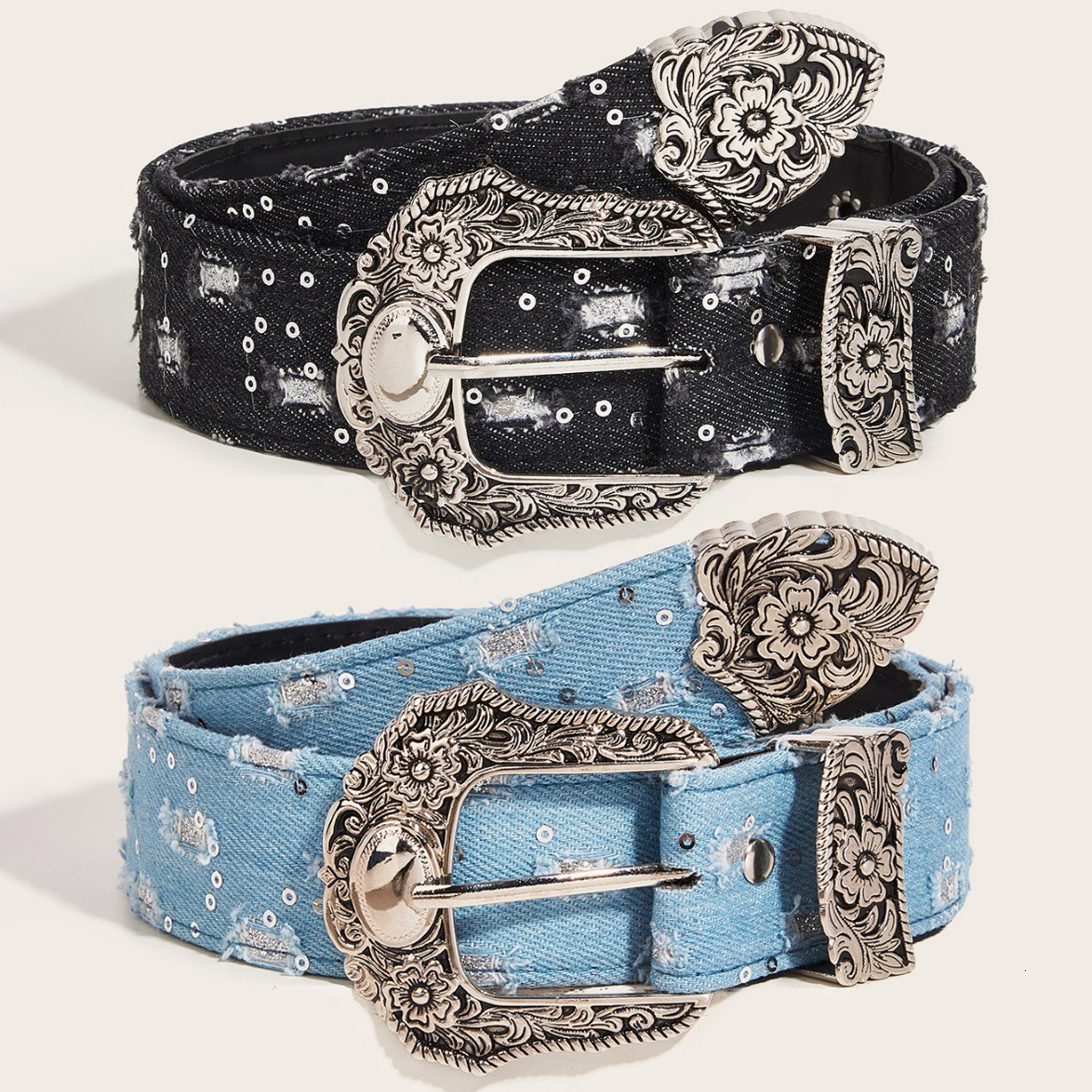 Women's Retro Casual Trend Rhinestone Buckle Belt, Street Ripped Denim Style Punk Rock Versatile Fashion Accessory, For Men Women