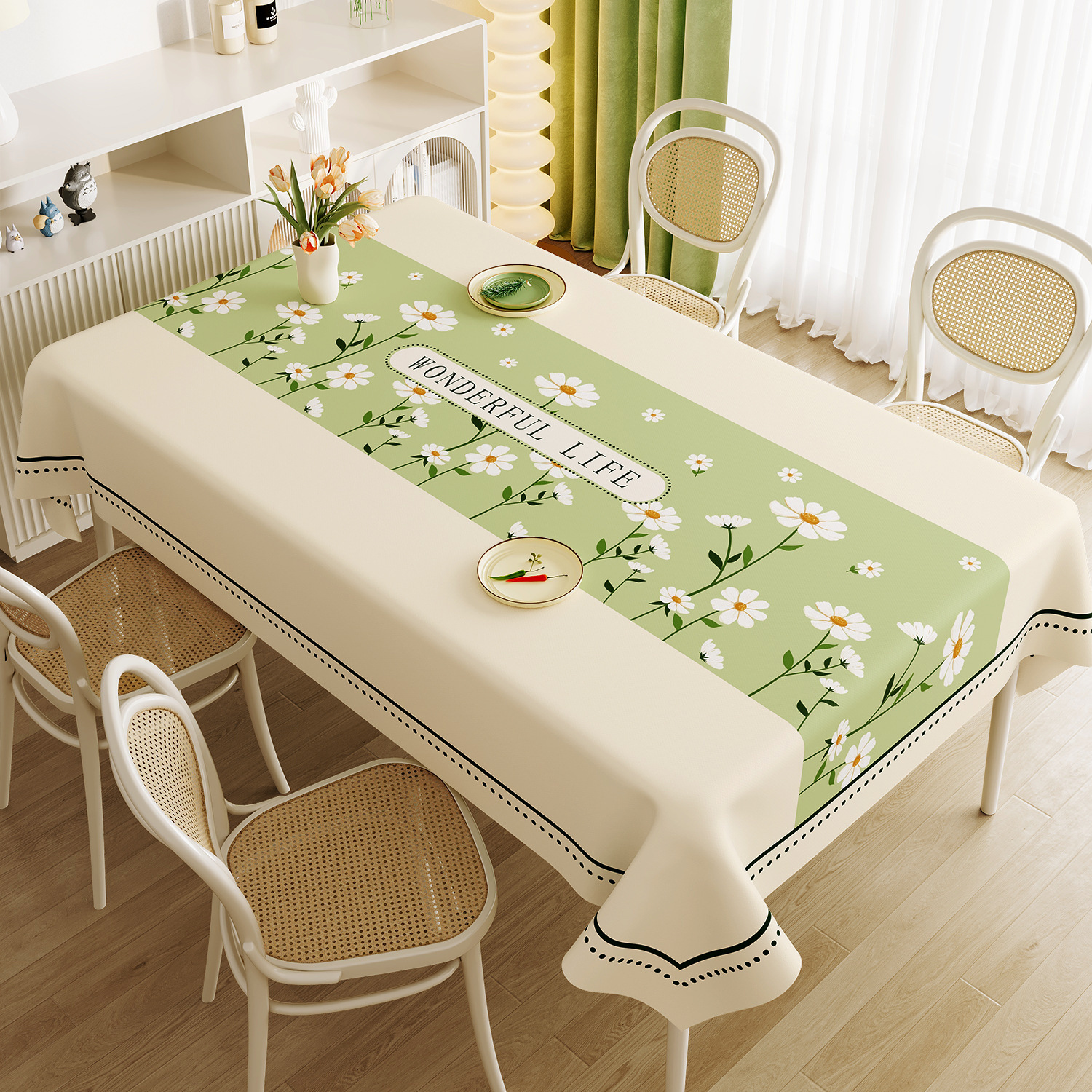 Nappe rectangulaire en PVC personnalisée, Style minimaliste frais, étanche à l'huile et sans entretien, YL-39229