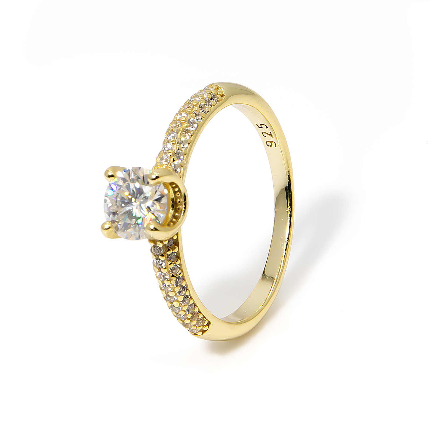 Sparking Solitaire Moissanite Engagement Wedding Band 18K Gold Plated 925 Sterling Silver Promise Anniversary Rings for Women