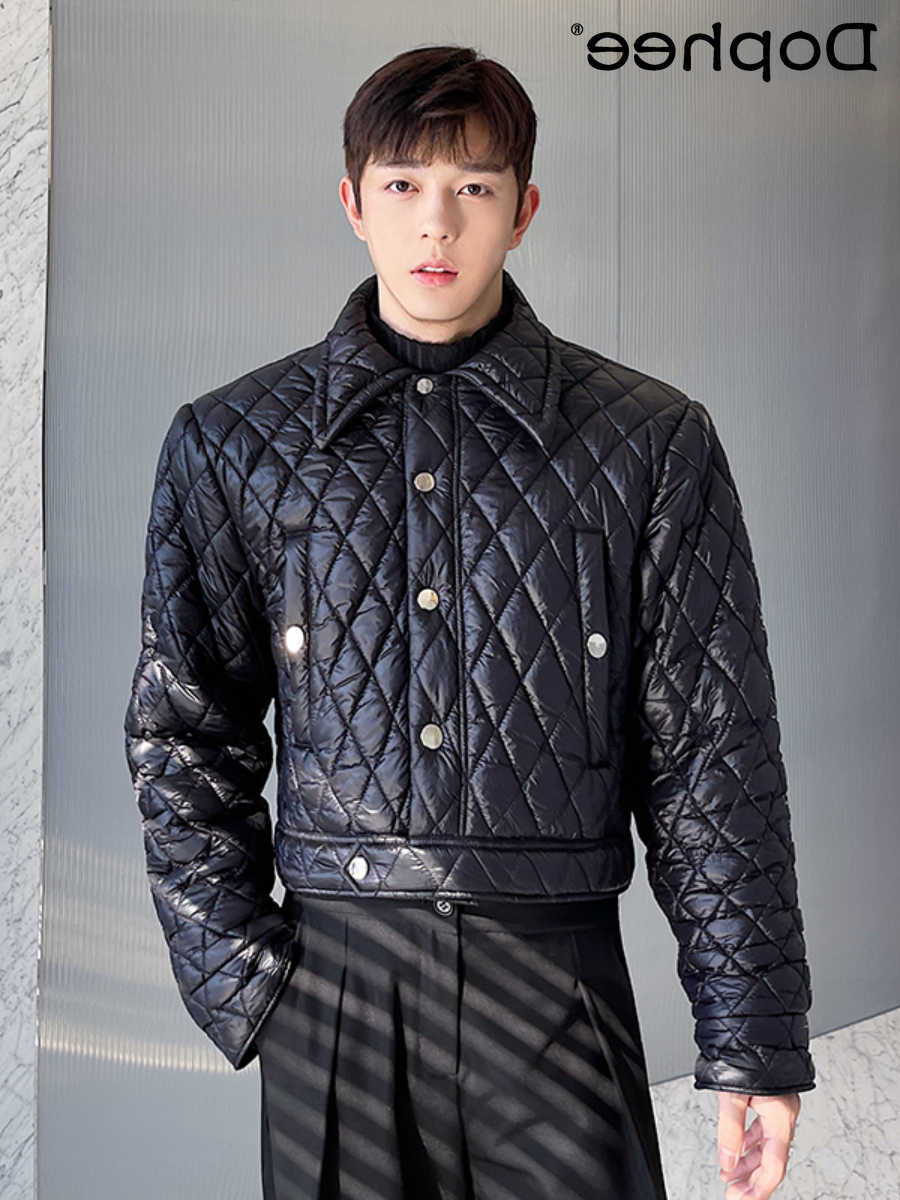 High-end Parkas Men's Short Down Cotton-padded Jacket 2024 Winter New Male Rhombus Grid Thickened Light Luxury Versatile Parkas Long-sleeve Jac