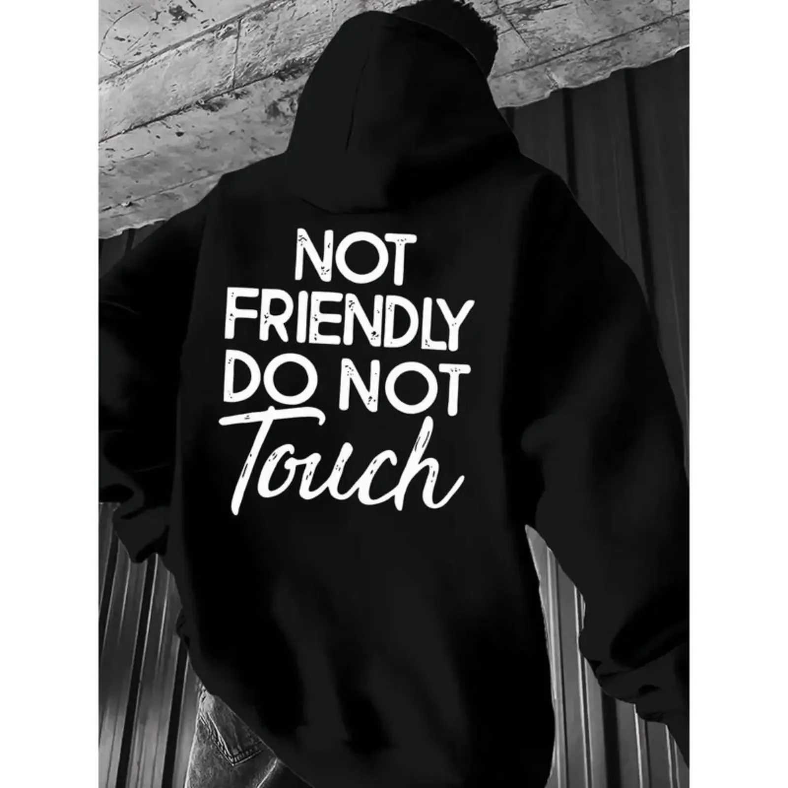 Men'S Casual Hoodie With 'NOT FRIENDLY DO NOT TOUCH' Graphic Kangaroo Pocket - Perfect For Fall/Winter Back Print Menswear Sweatshirt