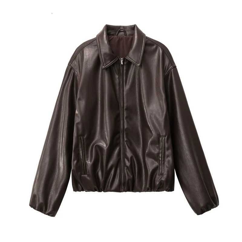 Women's Jackets Original Leather Bomber Jackets 2025 Autumn New Ladies Zipper Lapel Long Sleeve Pocket Coat With Belt Women's Loose Street