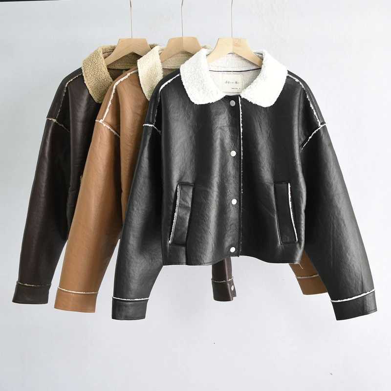 Fur Leather And Short Jacket Women's Loose Korean Style Motorcycle Wind Lamb Fur Outerwear Autumn Winter Fashion Youth Polyes... C260921