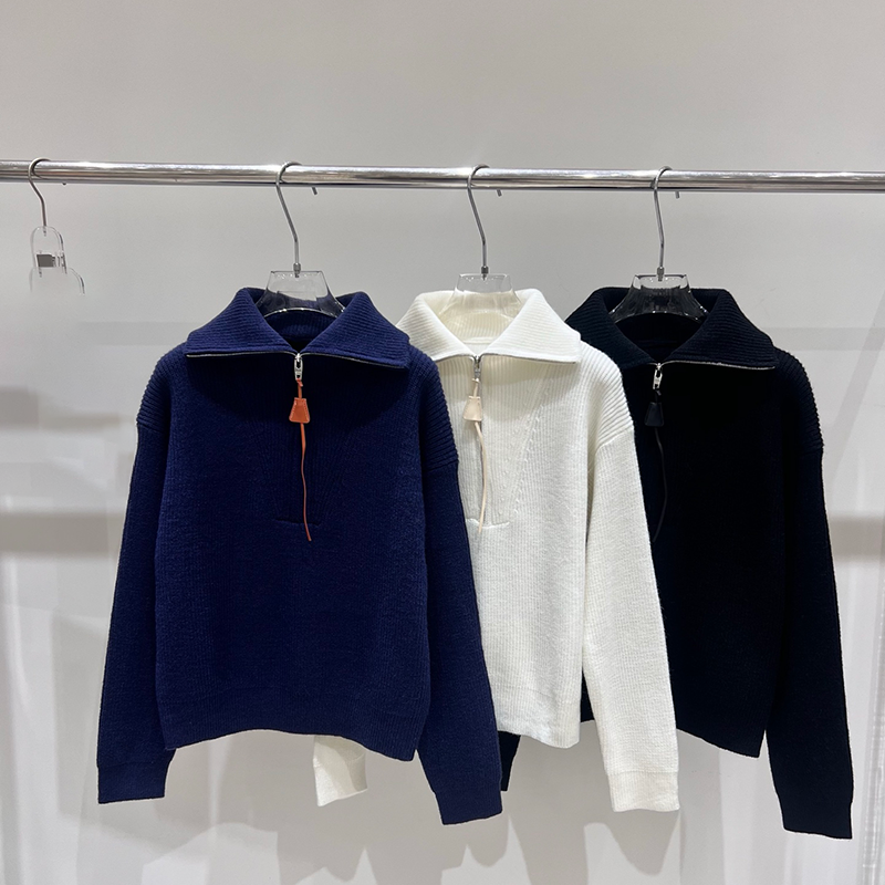 Simple Ladies Half Zipper Collared Knitted Pullover Outdoor Women Casual Soft Thick Knit Top For Daily Winter Cool Girls Trendy Sweater