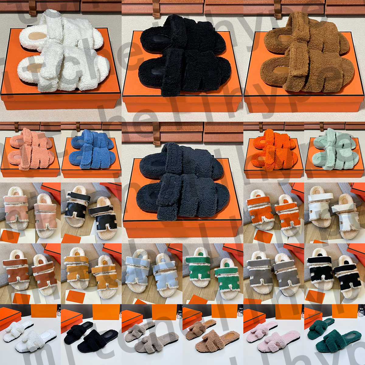 Free Shipping luxury fur furry oran hermeoran women sandles chypre women designer winter slides clog sandals sandale shoes sandal flip flops d h gat