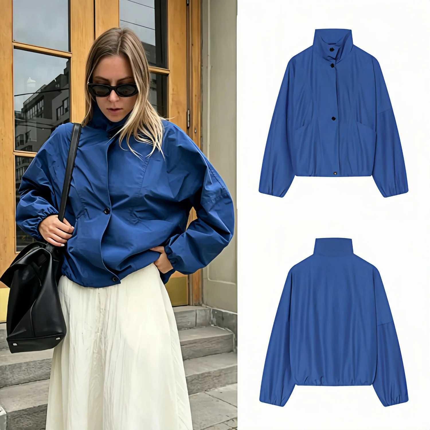 Women's Jackets Women Stand Collar Bomber Jacket 2026 New Fall Street Style Buttons Loose Casual Trendy Chic Oversized Soft Cozy Jacket C260921