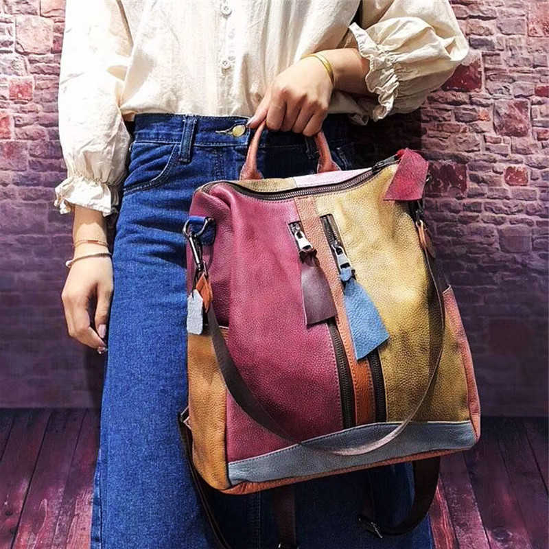 High Backpack Style Nesitu Unique Quality Large Capacity A4 Vintage Colorful Genuine Leather Women Backpack Female Lady Shoulder Bags M521 H260922