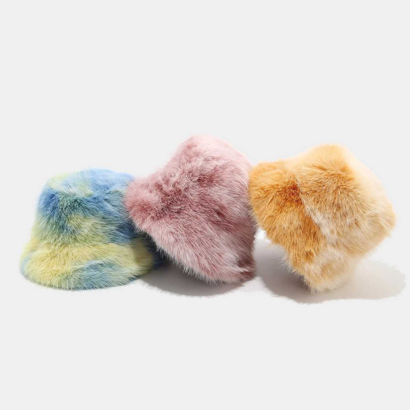 Tie-Dye Hat Women's Bucket Winter Warm with Wide Brim Long-Fleece Casual Fashion Trendy Outdoor Hat M260921