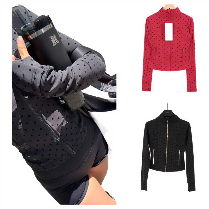 Designer Flocked Polka Dot Yoga Set DF jacket Womens Stand Collar Slim Fit LongShort Jacket with Polka Dot Leggings Yoga 2 Piece Set Polka shorts sk