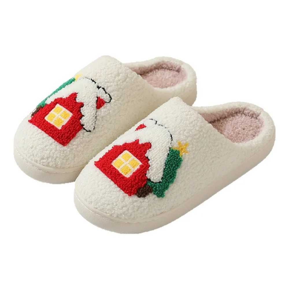 Cartoon Christmas Plus Snowman Fluffy Texture Autumn Winter Slippers Non-Slip Sole Cotton Sandals Women Men Slipper T260922