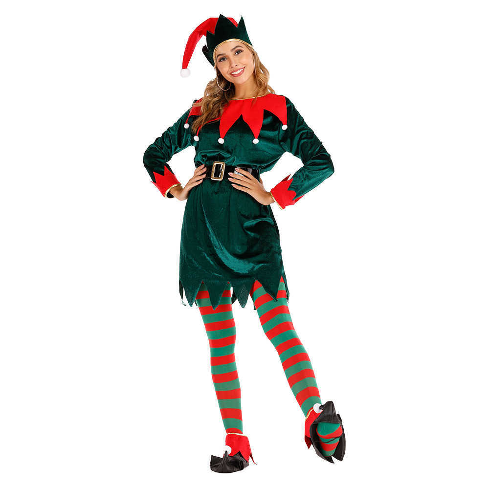 Nuovo abito da donna elfo di Natale bar atmosfera di festa contrasto abito da donna di Natale multi taglia T260921