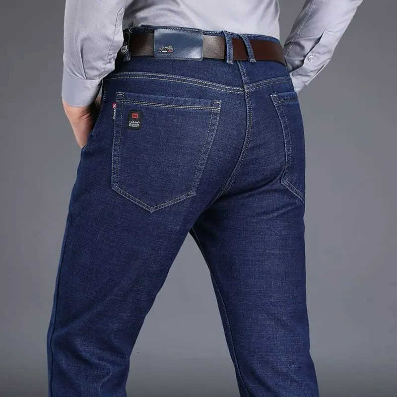 Jeans Autumn Men's and Winter New Male Business Casual Stretch Trousers Concise Blue Denim Pants Men's Loose Straight Jeans for Man T26092