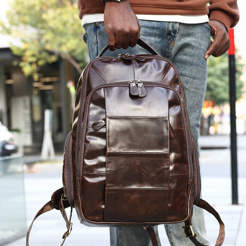 Style Men's Genuine Leather Backpack Backpack Oil Wax Leather Vintage Backpack Feel Top Layer Cowhide Outdoor Backpack H260922