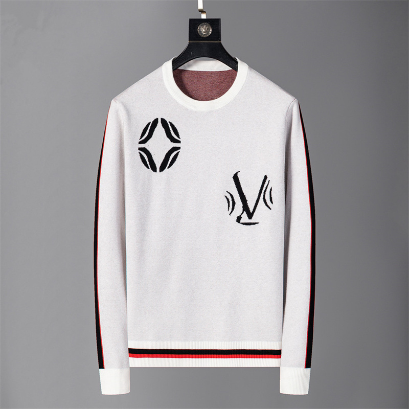 High-quality designer men's knitwear featuring a solid color with letter graphics; a warm, long-sleeved sweater blending vintage, hip-hop, and