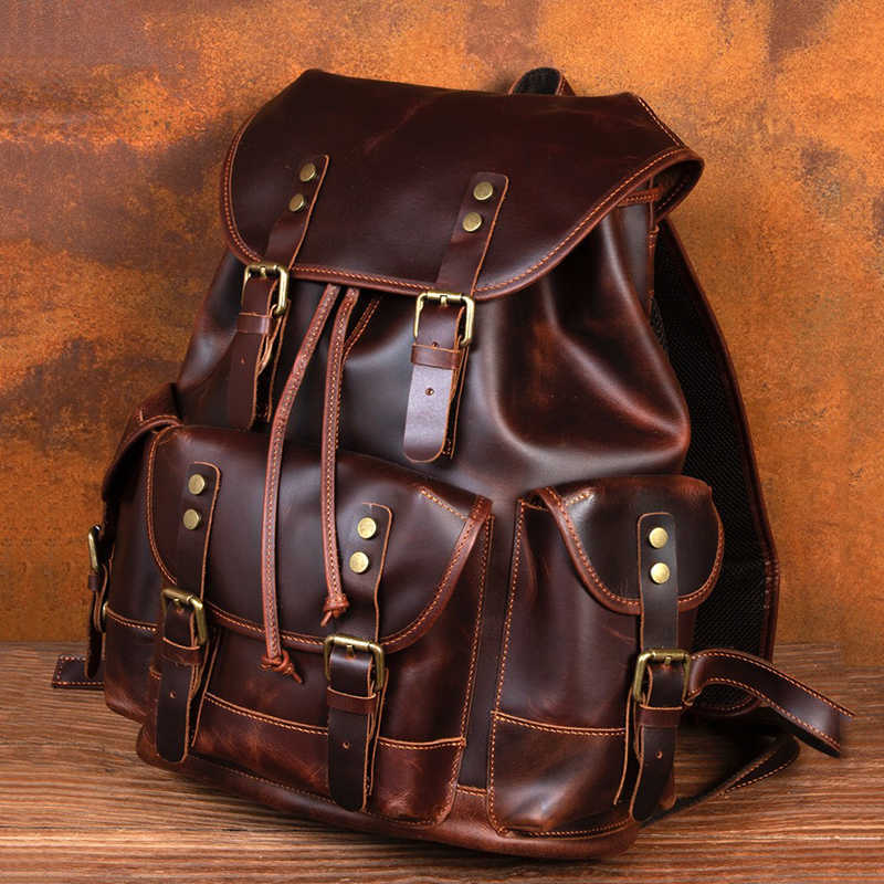 horse Backpack crazy Style leather backpack men's large capacity travel bag fashion trend genuine leather backpack H260922