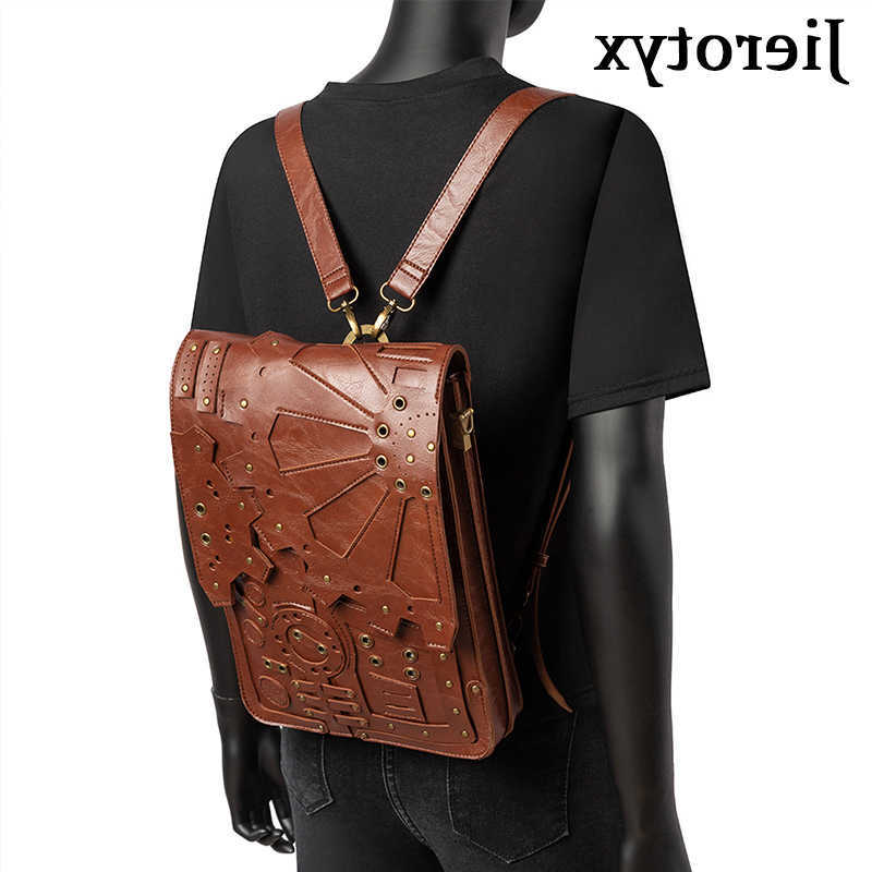 Steampunk JIEROTYX Zaino Zaino in pelle stile per donna Halloween Gothic Valigetta a tracolla Borsa a tracolla grande Borse da scuola H260922