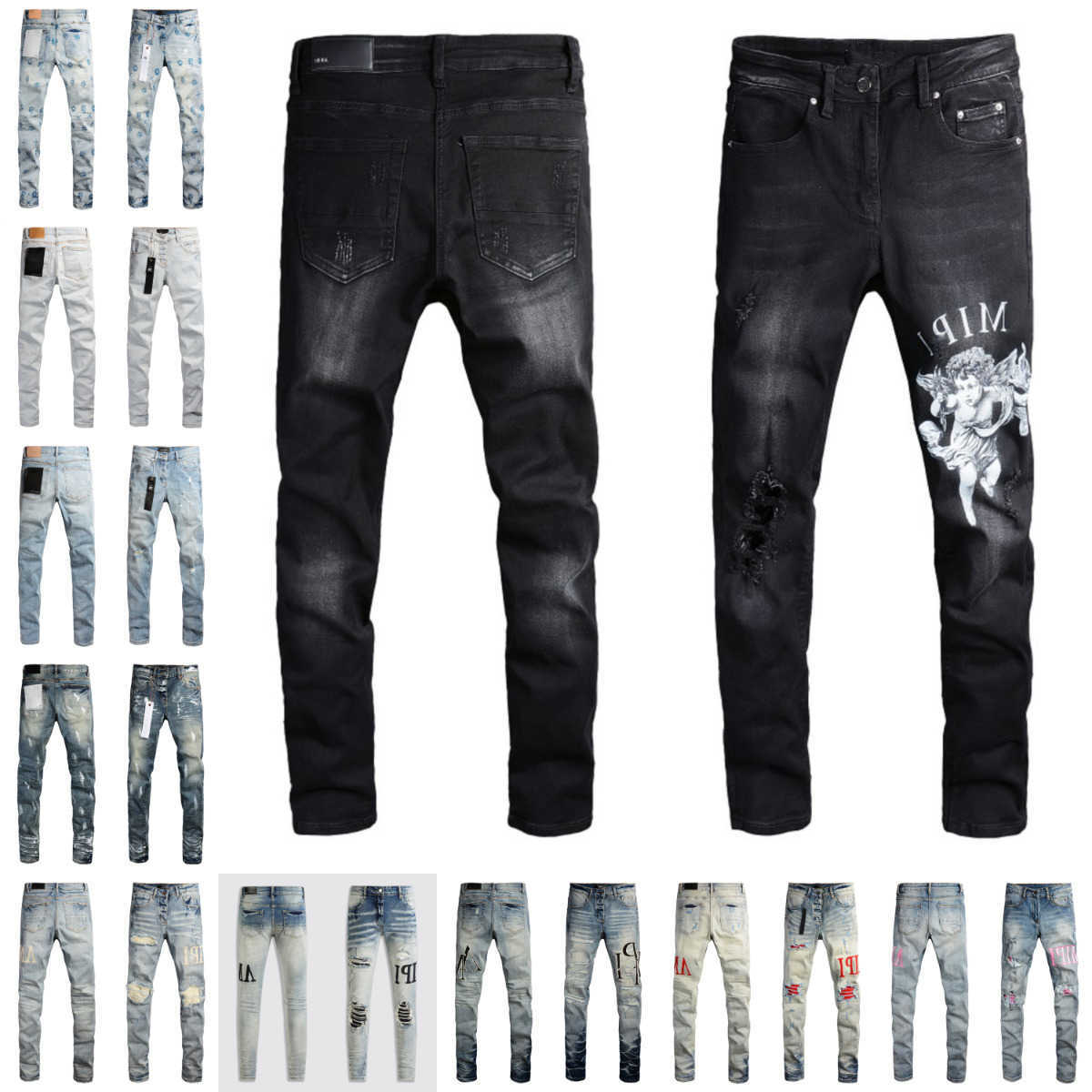 For Women Mens MX2 Strtwear Moto Biker Destroyed Denim Zipper Button Wax Coated Denim Patchwork Multi Low Rise P001 Skinny 28-40 S260922R9KP
