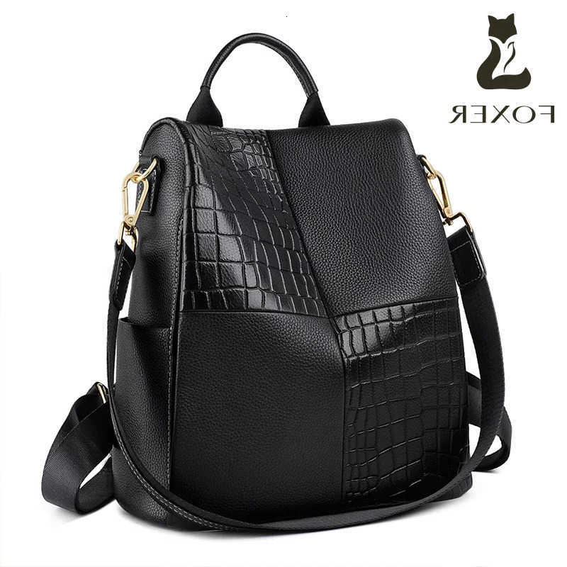 Zaino FOXER da donna Zaino stile zaino da viaggio di grande capacità Zaino da donna in morbida pelle crosta Borsa a tracolla casual femminile H26092
