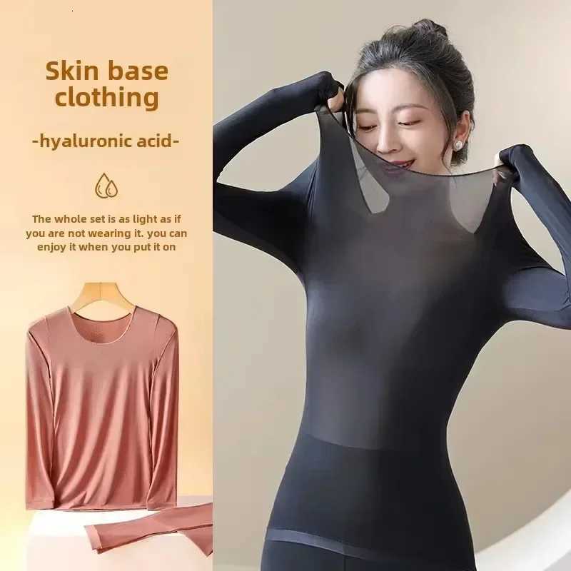 Underwear Women's Thermal 2pcs Thermal Underwear Sets for Woman Autumn Winter Bottoming Shirt Long-sleeved T-shirt Thin Thermal Top Women'