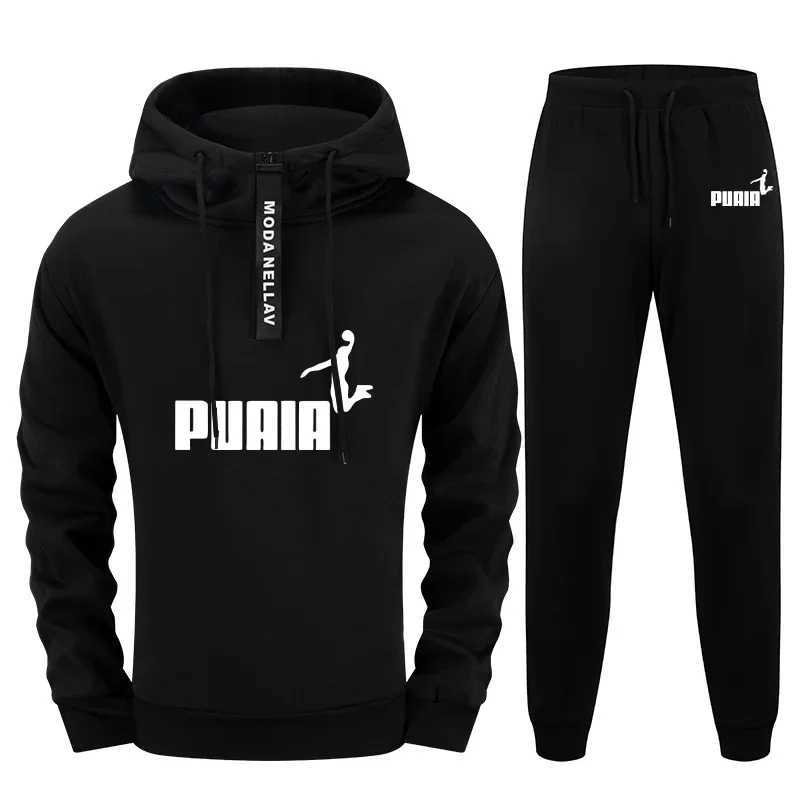 New 2025 Men's Tracksuits Arrival Men's Tracksuit Half-zip Hoodie Black Sweatpants Urban Casual Fashion Sportswear Fall Winter Sporty Jogg