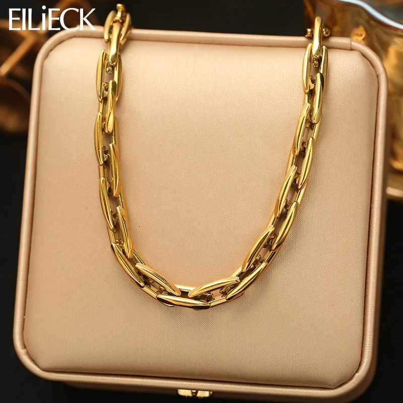 Pendant Necklaces EILIECK 316L Stainless Steel Gold Color Chain Necklace Minimalist Metalic Texture 18K PVD Plated Collar Necklace Jewelry Gift X260