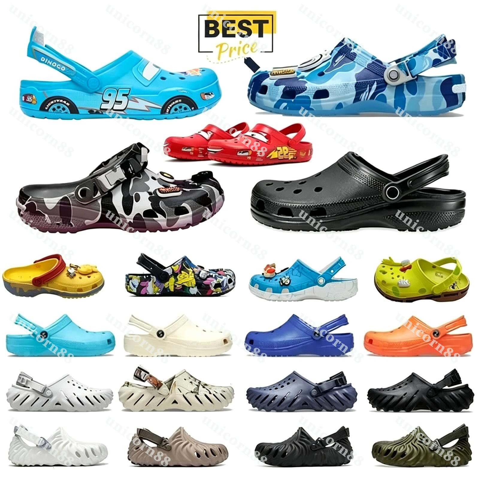 Top Quality Designer Clog Lighing With Charms Sandal Men Women Beach Slides Red Car Blue Camo Green Pink Black Yellow Brown Outdoor Close Toe Toddle