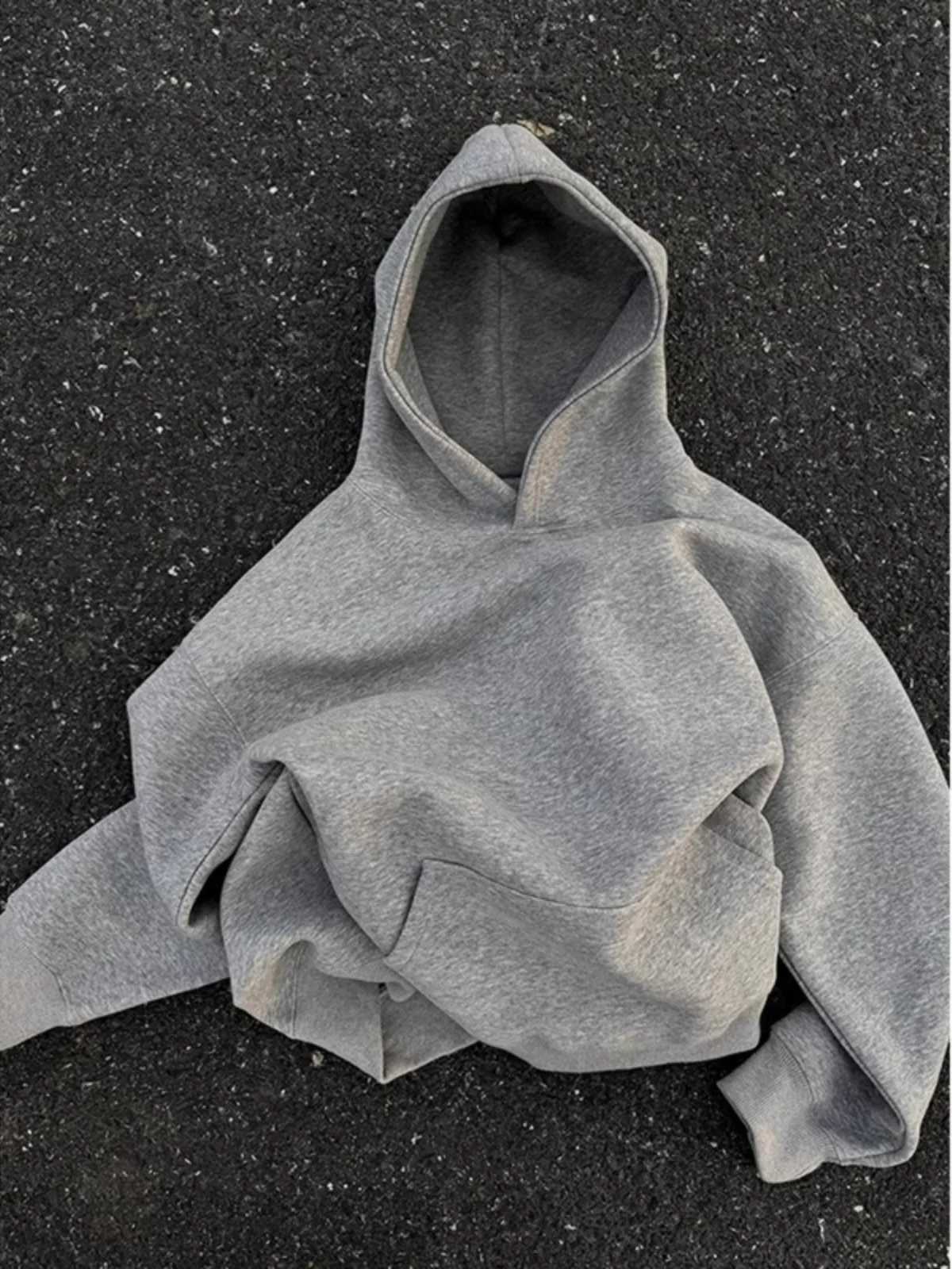 American Sweatshirts Men's Style Hoodies Cleanfit Retro Grey Men's Hoodie Spring Autumn Trendy Loose Fitted Overhead Jacket Polyester Cott