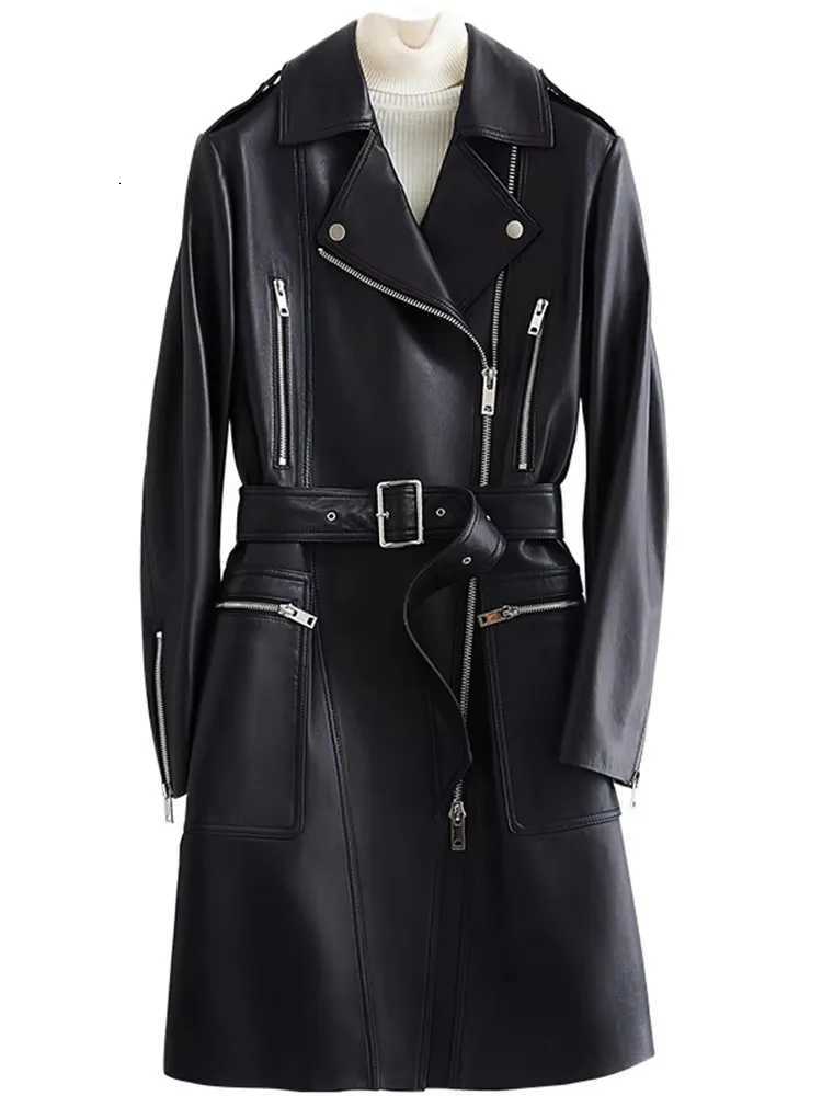 Leather Faux Women's Leather Mauroicardi Spring Autumn Cool Fitted Long White Faux Leather Moto Biker Jacket Women Belt Black Luxury Designer C