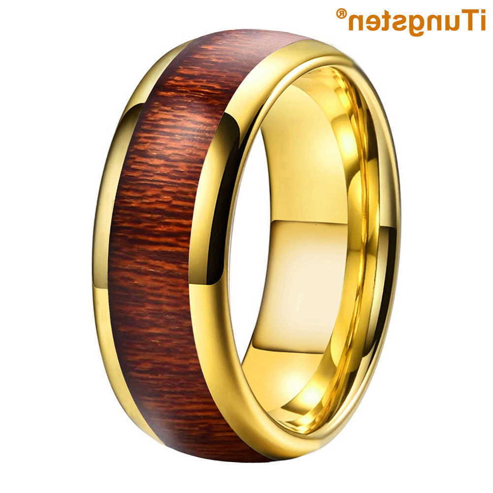 Rings ITungsten Band 6mm 8mm Gold Plated Tungsten Ring for Men Women Engagement Wedding Band Fashion Jewelry Real Wood Inlay Comfort FitT260922