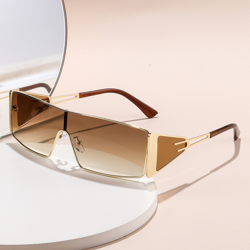 Designer Women Futuristic One Piece Sunglasses Hollow Cutout Metal Arm Gradient Lens Man Glasses UV Protection Fashion Eyewear High Quality Oversize
