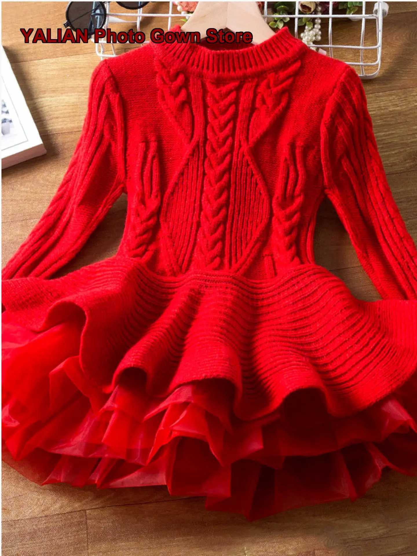 Dress Sweater Pullover Kids Girls Christmas New Year Party Dress Elegant Solid Color C260921