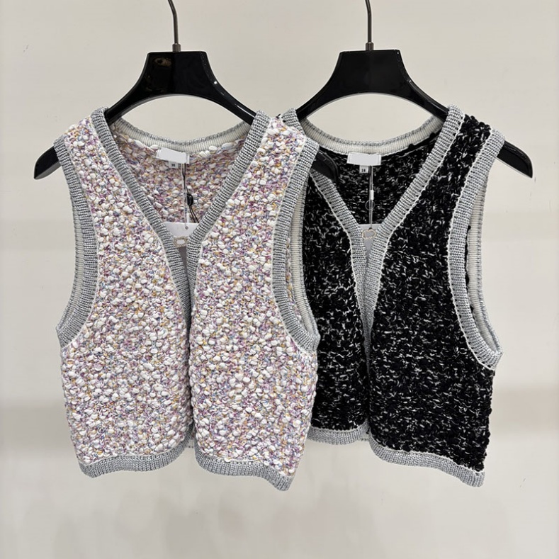 Retro Multicolor Waistcoat For Women Mini Sleeveless Solid Piping Ribbed Cashmere Cropped Tops Autumn Layering Y2K Chic Slim Fit Vests