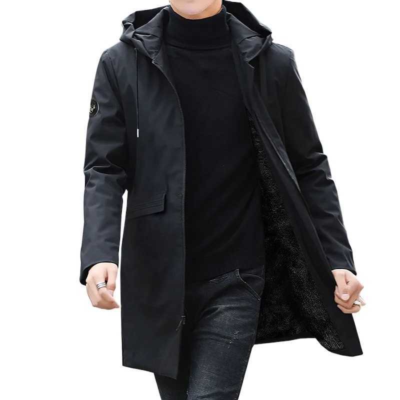New Men's 2024 Down Parkas Plus Size Men's Winter Warm Jacket Fleece Parka Coat Black Hooded Windbreaker Outwear Fleec Jacket Long Parkas