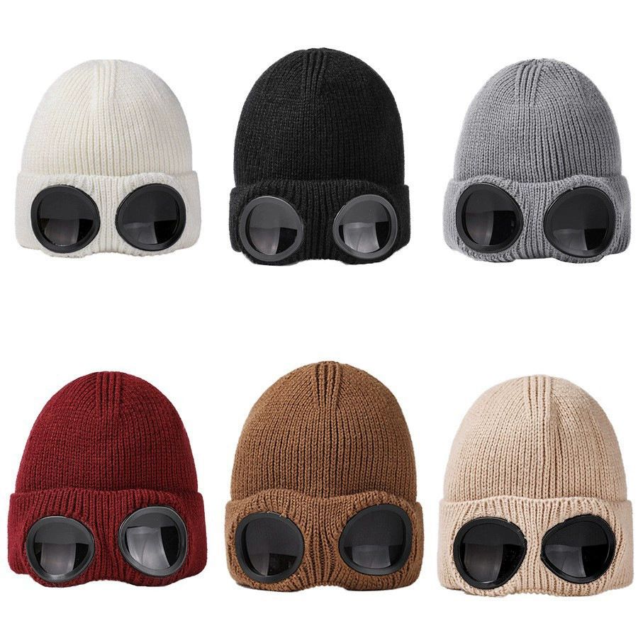 Autumn Winter Knitted Beanie Hats for Men Women Windproof Glasses Warm Ski Knitted Hats Couple Warm Woolen Skull Caps Unisex