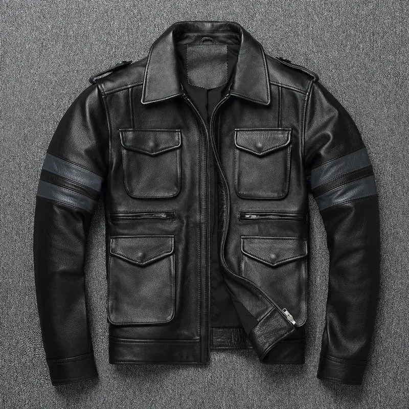 2026 Mens Leather Jacket Black Top Layer Cowhide Coat Vintage Lapel Motorcycle Classic M65 260922
