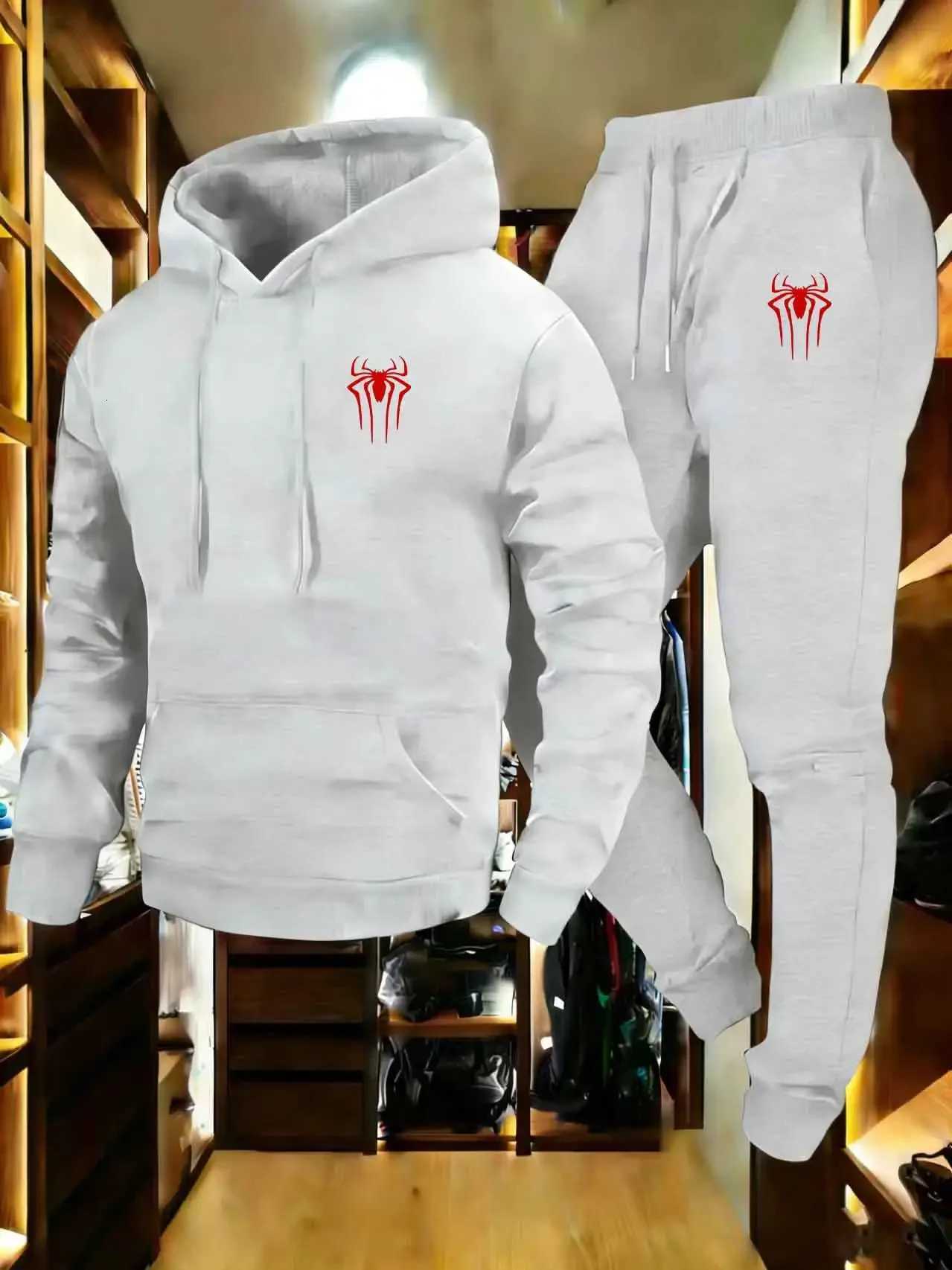 Tracksuits Trendy New Men's Printed Fashionable Men's and Women's Sports Suit Comfortable Men's Casual Hooded Sweatshirt Long Pa