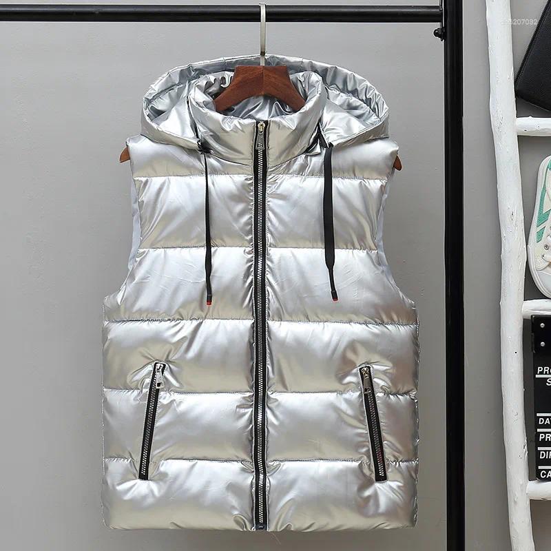 Mens Winter Puffer Vest Shiny Surface Thick Cotton Waistcoat Warm Sleeveless Jacket Korean Style Couple Unisex