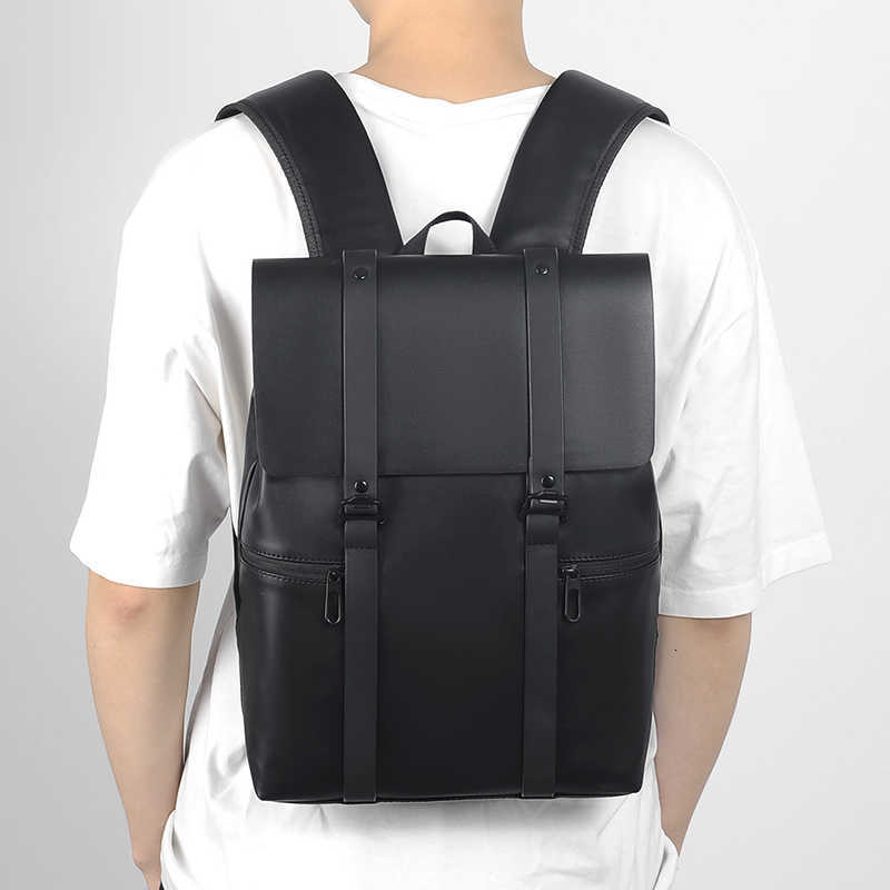 Men Backpack Style Black Leather Backpack Genuine Travel Bag Casual Daypack Fashion School s Large Laptop Soft Skin 14 Backpack H260922