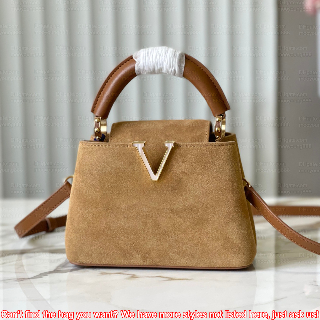12A Upgrade Mirror Quality Designer Mini Capucines Tote Bags for Women 21cm 27cm Luxury Handbags Suede Leather Shoulder Bag Khaki Crossbody Purse wi