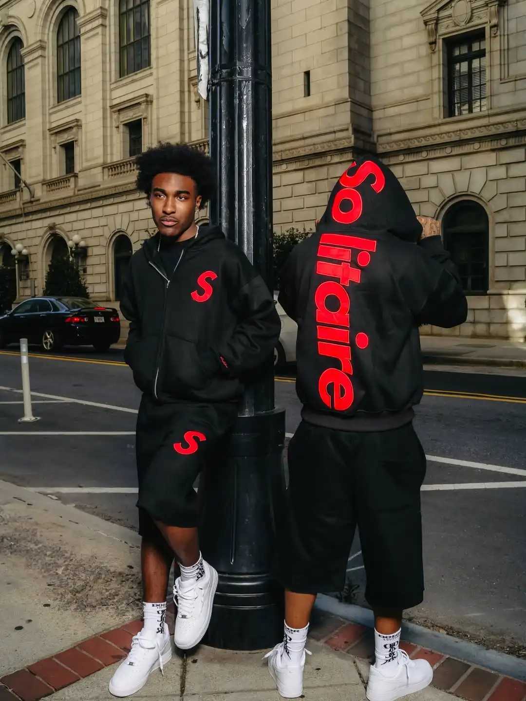 Fashionable Men's Men's Tracksuits Summer Hooded Sweatshirt and Shorts Retro Letter Patterned Street Sports Pants Set J260921