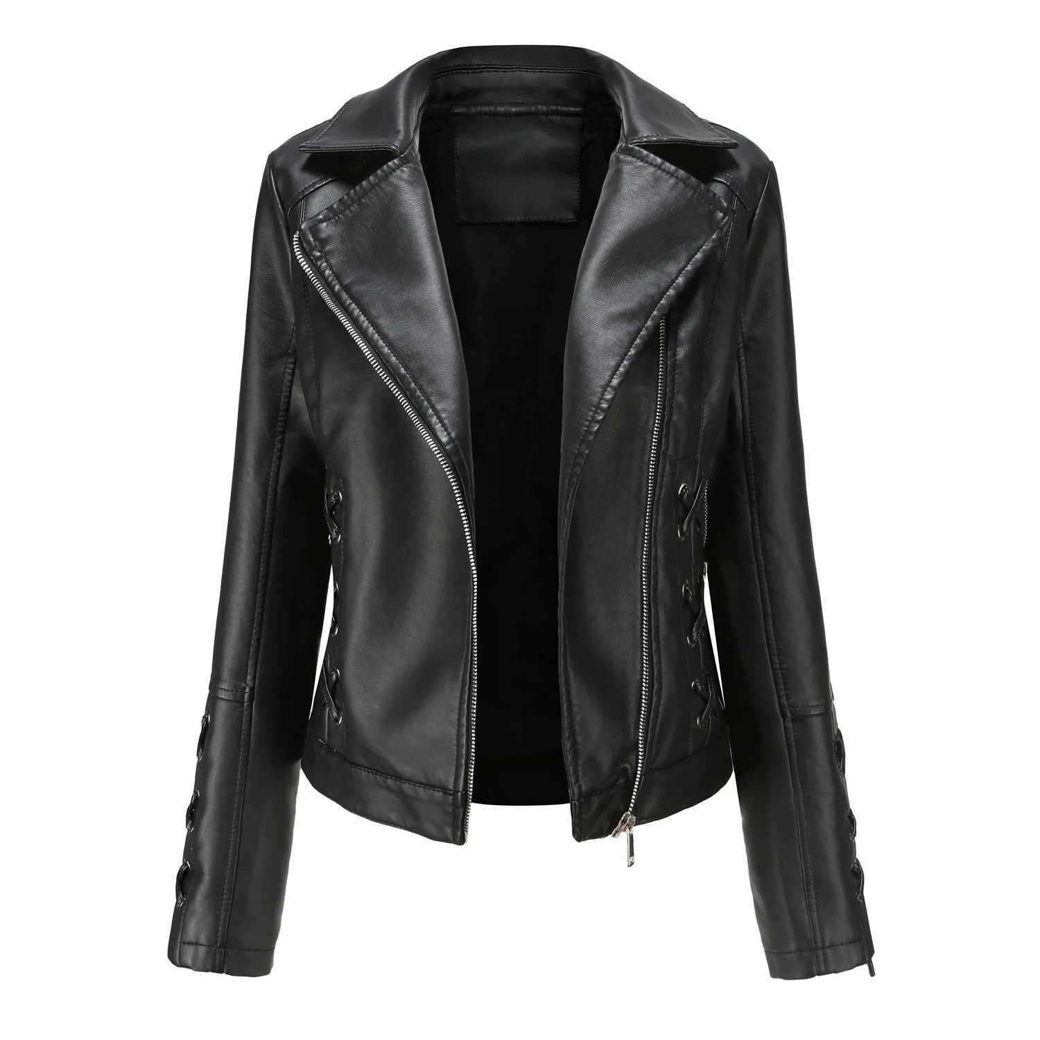 Leather Faux Women's Leather Women's Casual PU Windproof Motorcycle Jacket Korean Rock Large Black Red Punk Leather Coat Autumn and Winter