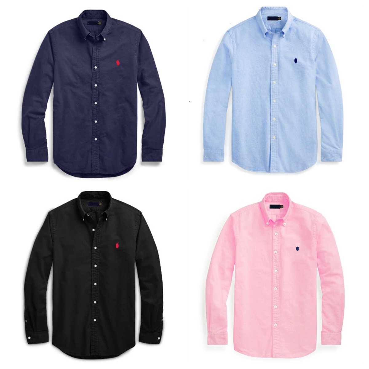 Cross-border foreign trade Paul classic pony logo embroidered Oxford fabric solid color men's pure cotton long-sleeve shirt jacket top a3