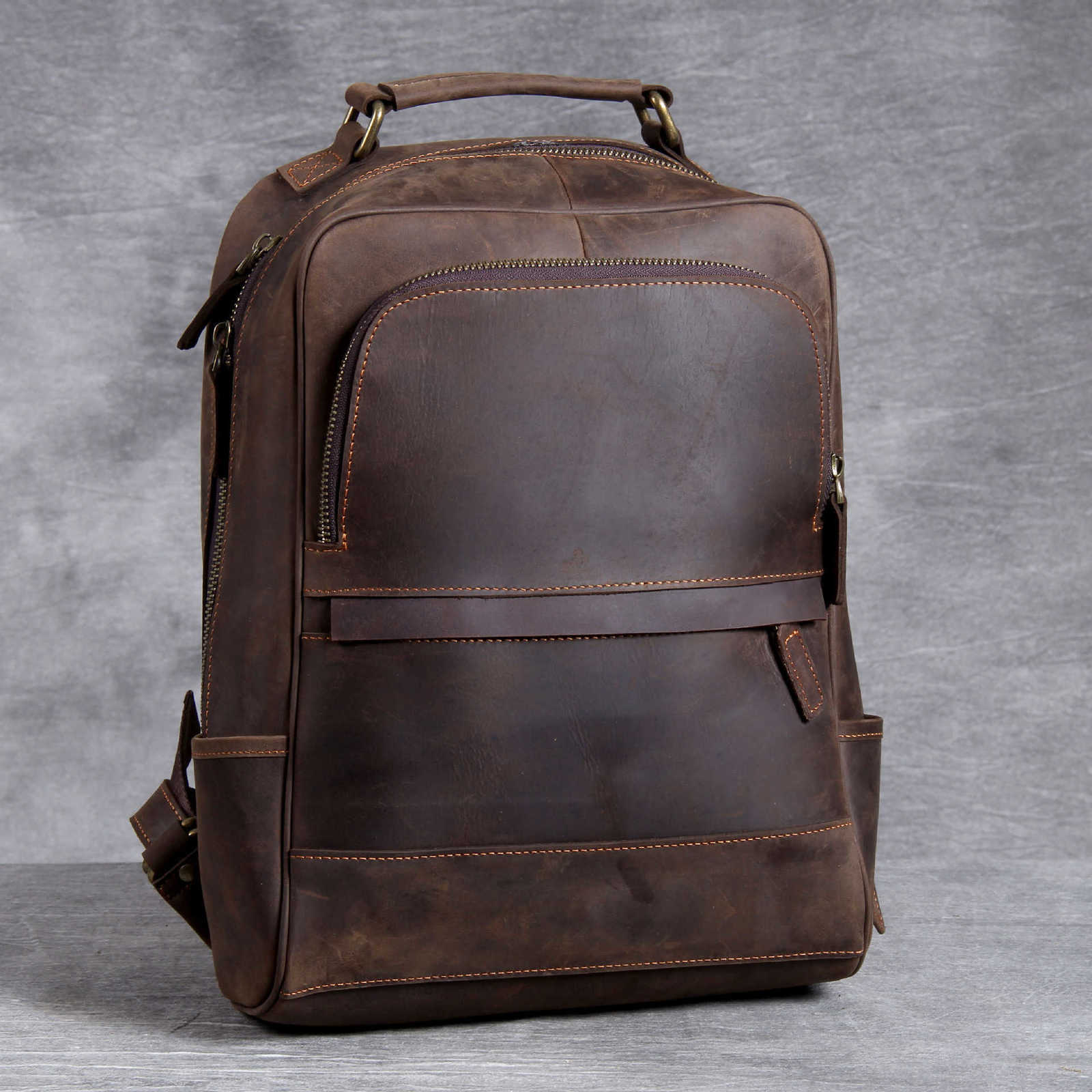 Crazy Fashion Backpack Horse Style Genuine Leather Backpack Men Bagpack Vintage Male School Backpack 14' Laptop Bag Rucksack Hiking Mochila H26