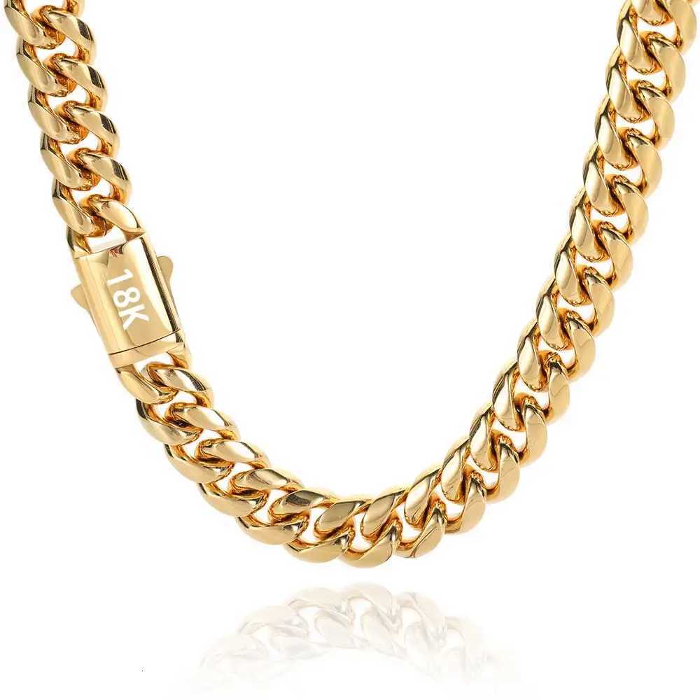 Pendant Necklaces High Quality Width 8-14mm Stainless Steel Gold Color Cuban Chain Waterproof Men Woman Curb Link Necklace Various Sizes X260921