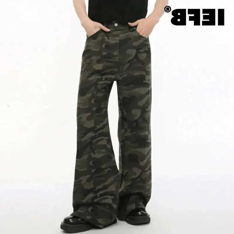 Camouflage IEFB Mens Washed Casual Wide Leg Denim Pants Autumn Winter Loose Male Trousers Old Blue S260922O7G0