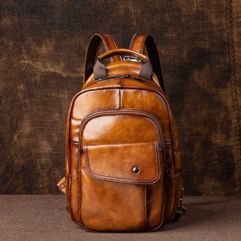 Zaino da uomo Zaino stile petto Borsa da uomo vintage in vera pelle Nuovo zaino da uomo fatto a mano Borse a tracolla da uomo piccole Borse da viagg