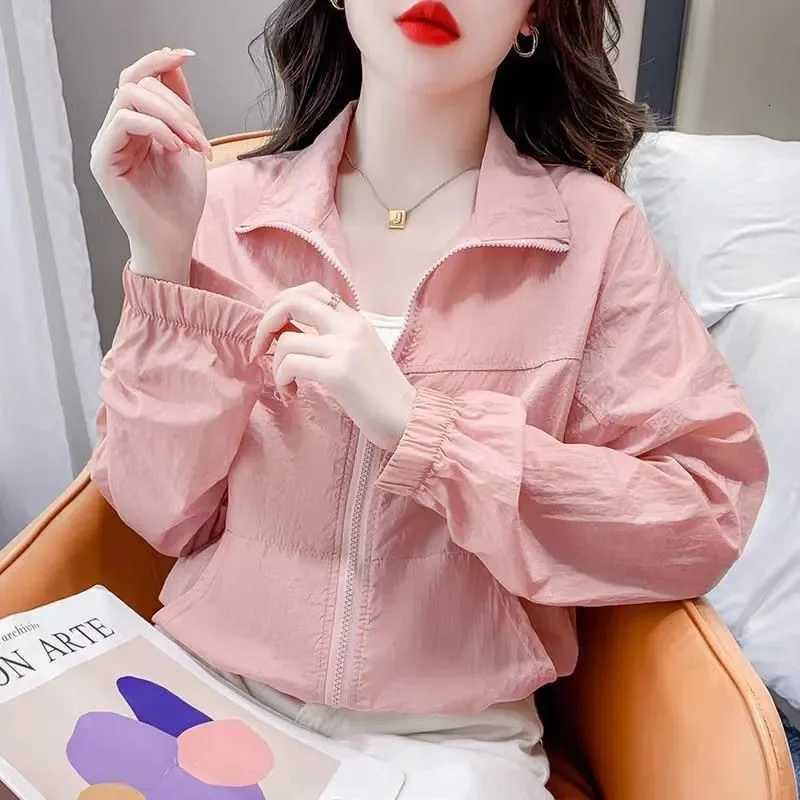 Women's Jackets Womens Short Zip Up Sun Protection Jacket Stand Collar Loose Thin Breathable Outdoor Coat C260921