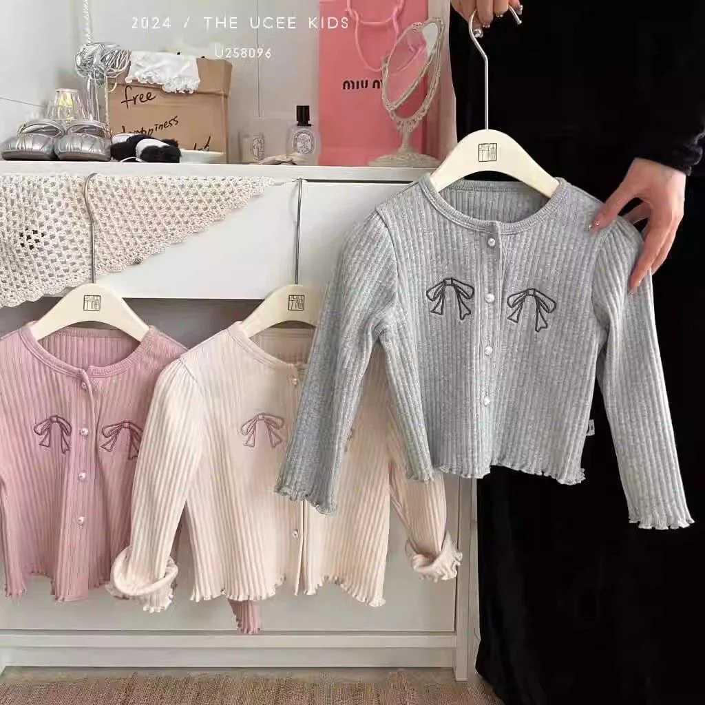 Girls Pullover for Kids Sweaters Cute Embroidered Bow Knit Cardigan Toddler Girl Kawaii Pink Knit Sweater Christmas Sweater Coat 2-7y C260921
